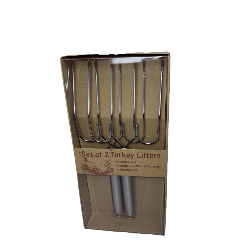 Turkey Lifters Set (2) holds up to 30lbs Stainless Steel Kitchen Utensil NWT!